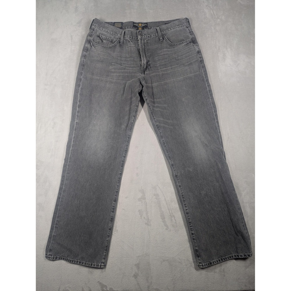 Lucky Brand 181 Relaxed Straight Jeans Mens 38x32 Gray Medium Wash Stretch Denim